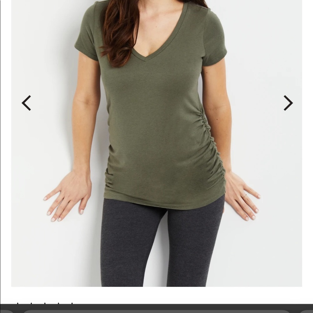 Maternity T Shirt
V-Neck
Side Ruched
Rayon/ Spandex
Jersey Knit
Machine Washable